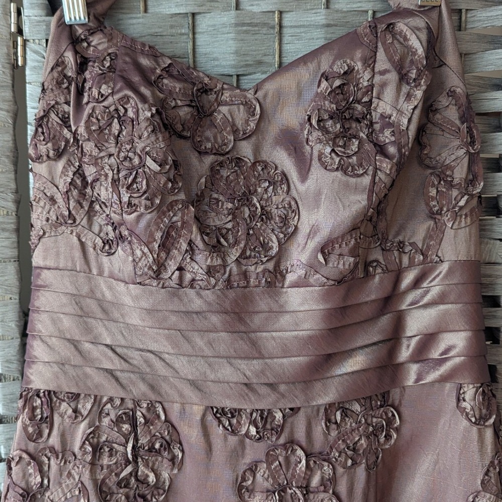 Brown Halter Mermaid Dress Gown Floral Embroidered Sz 10 Taffeta Wedding Guest - Picture 4 of 12